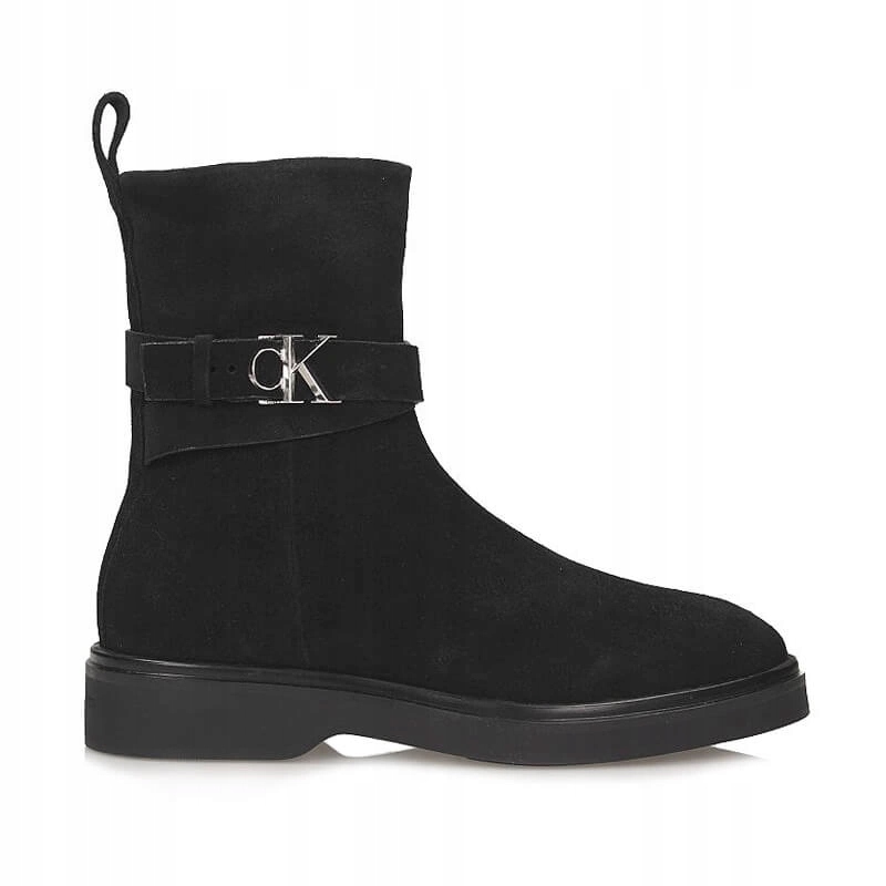 Černé Kotníkové Boty workery Calvin Klein HW0HW02664 Ankle Boot Metal Logo Sue