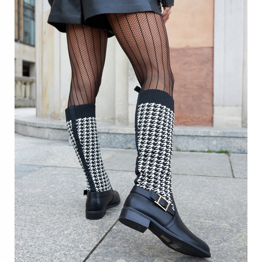 Czarne Tkanina Buty Damskie Kozaki r.41 Rozmiar 41