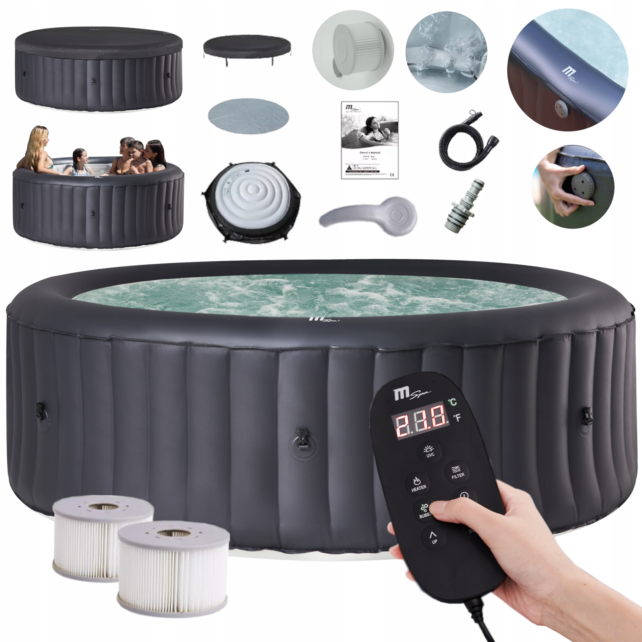 BASEN SPA DMUCHANE Z HYDROMASAŻEM MASAŻ RIMBA * 8 OSÓB mSPA * OZON 144 DYSZ