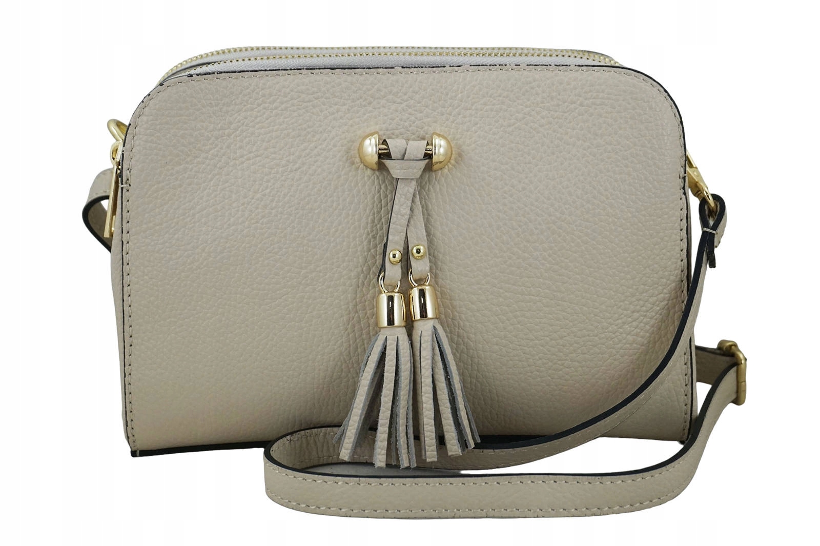 Kabelka Přes Rameno kožená s kapsami – béžová světlá barva