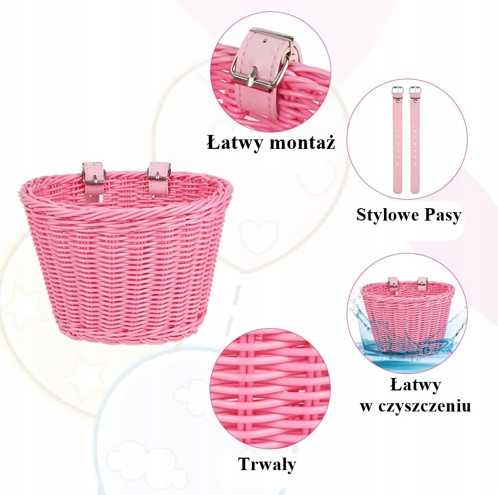 KOSZYK NA ROWER WSTĄŻKI DZWONEK NAKLEJKI ZESTAW DLA DZIEWCZYNKI KOSZ RÓŻ Kolor dominujący róże i fiolety