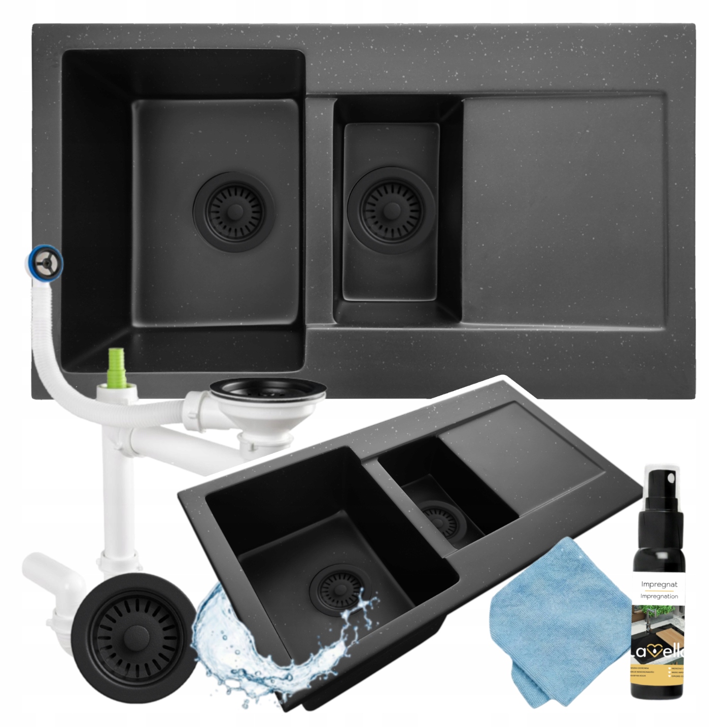 Set Granitový Kuchynský Drez 2-KOMOROVÝ S Odkvapkávačom 75x68 cm Škvrnitý