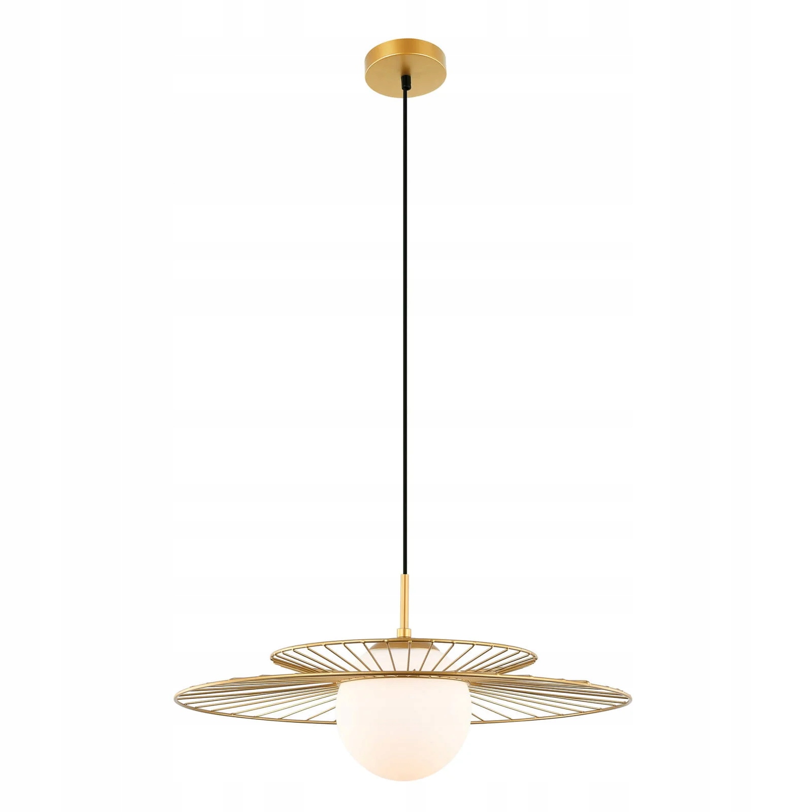 Závěsná lampa zlatá skleněná bílá koule klobouk kulatá 50 cm Italux