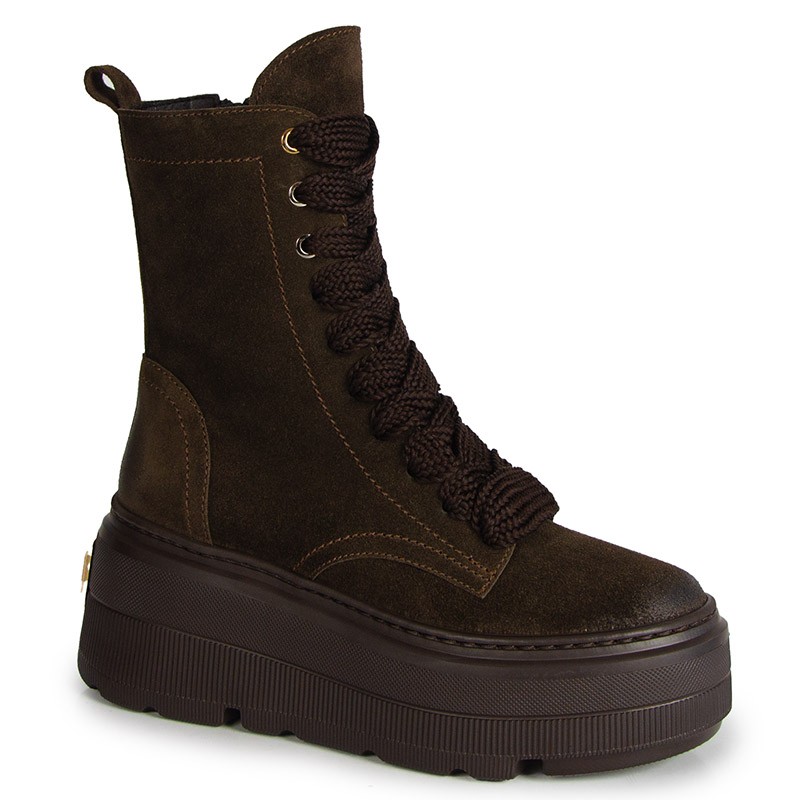 Chebello 4813 Hnědé kožené Kotníkové Boty na platformě velikost 39