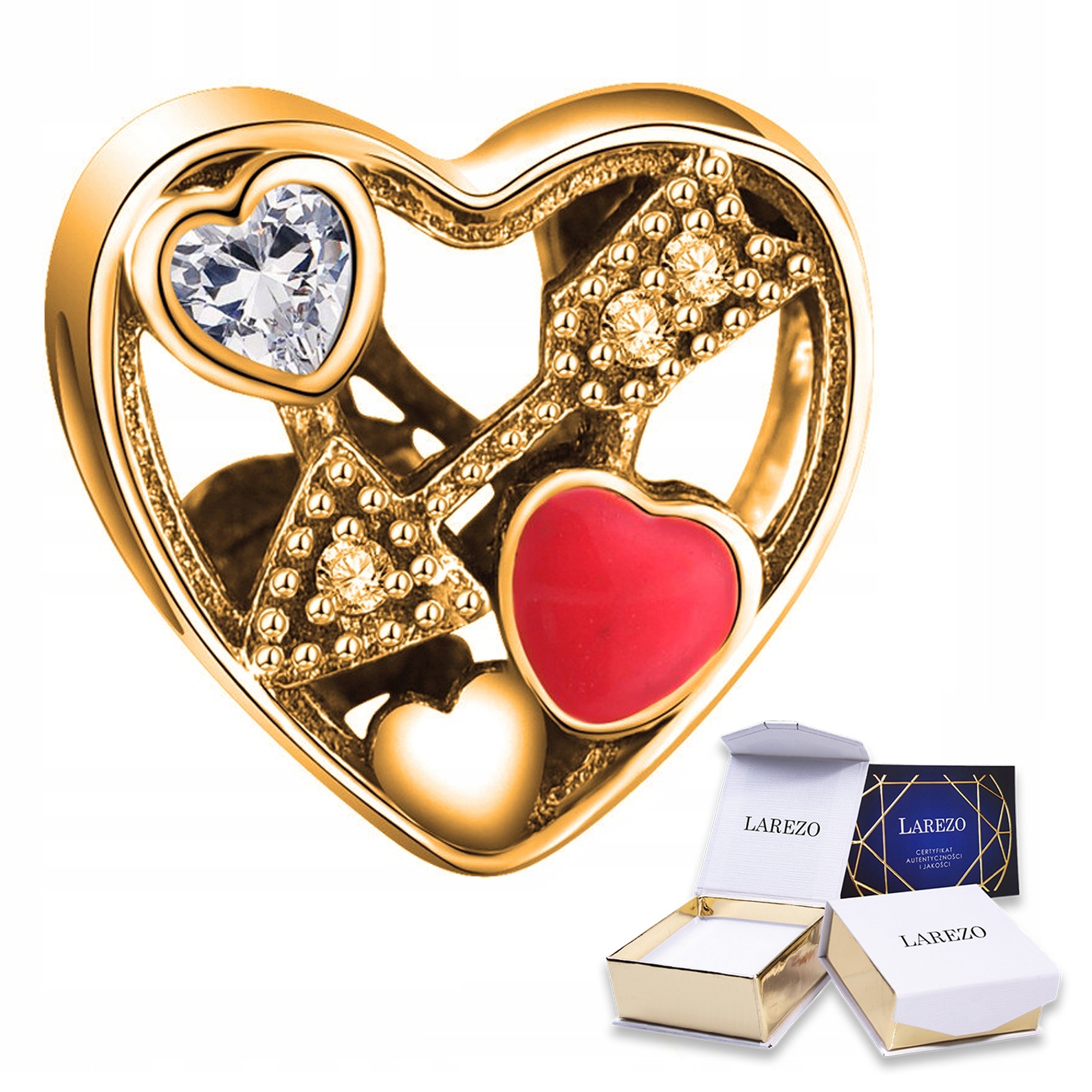 Zlaté Charms Srdíčko Láska Šíp Láska Korálek Přívěsek Stříbro 925