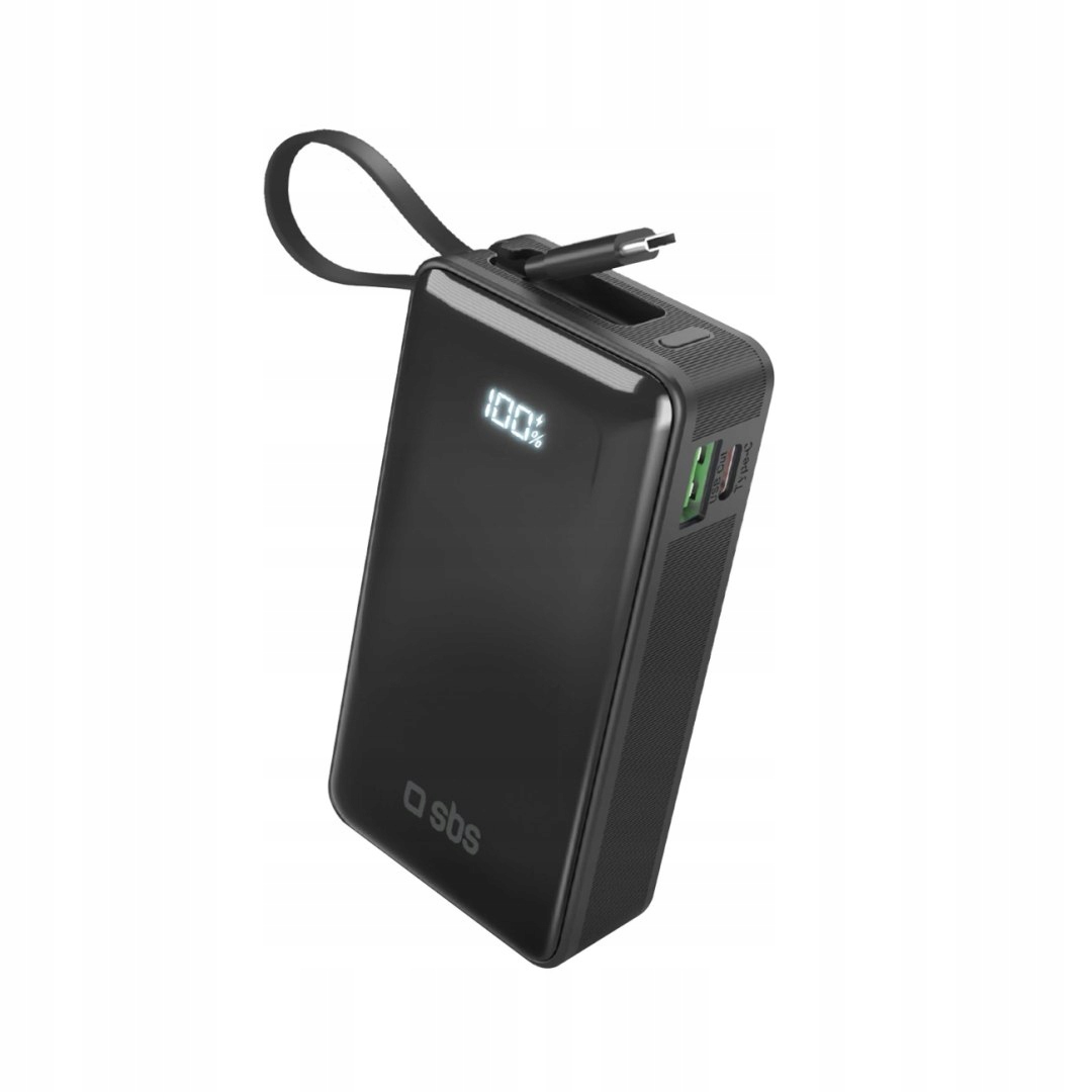 Powerbank Sbs 10000 mAh 20W z wbudowanym kablem Usb-c i wyświetlaczem cyfro