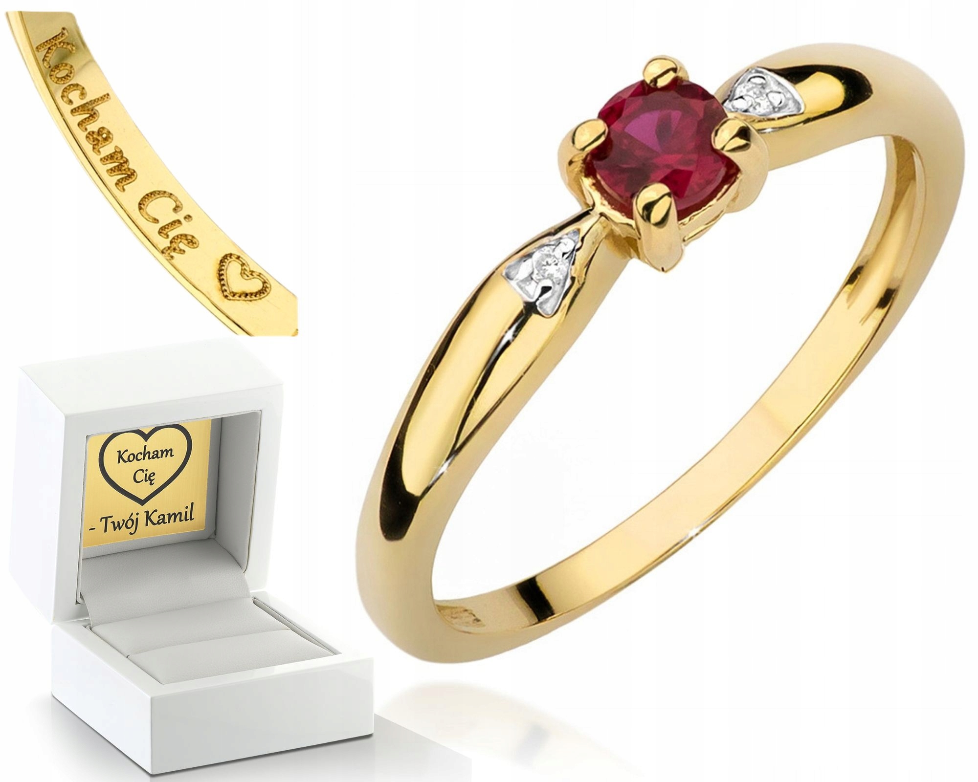 Zlatý Prstýnek Rubín Brilianty Gravírování Bonus 585