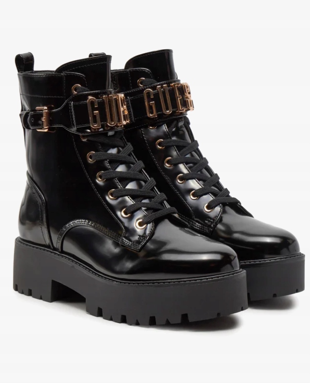 Guess Černé Lakované Kotníkové Boty S Přezkou 40 Gga