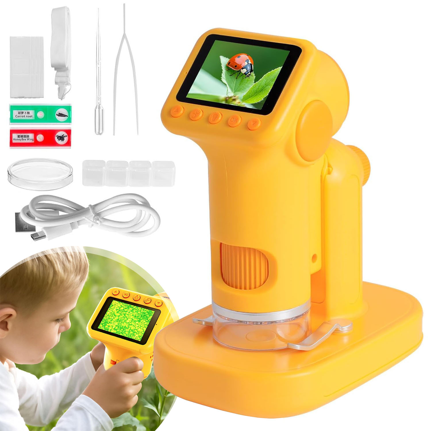Digitální Mikroskop Pro Děti S 2PALCOVÝM Displejem Ips, 1600X, 6 Led Diod