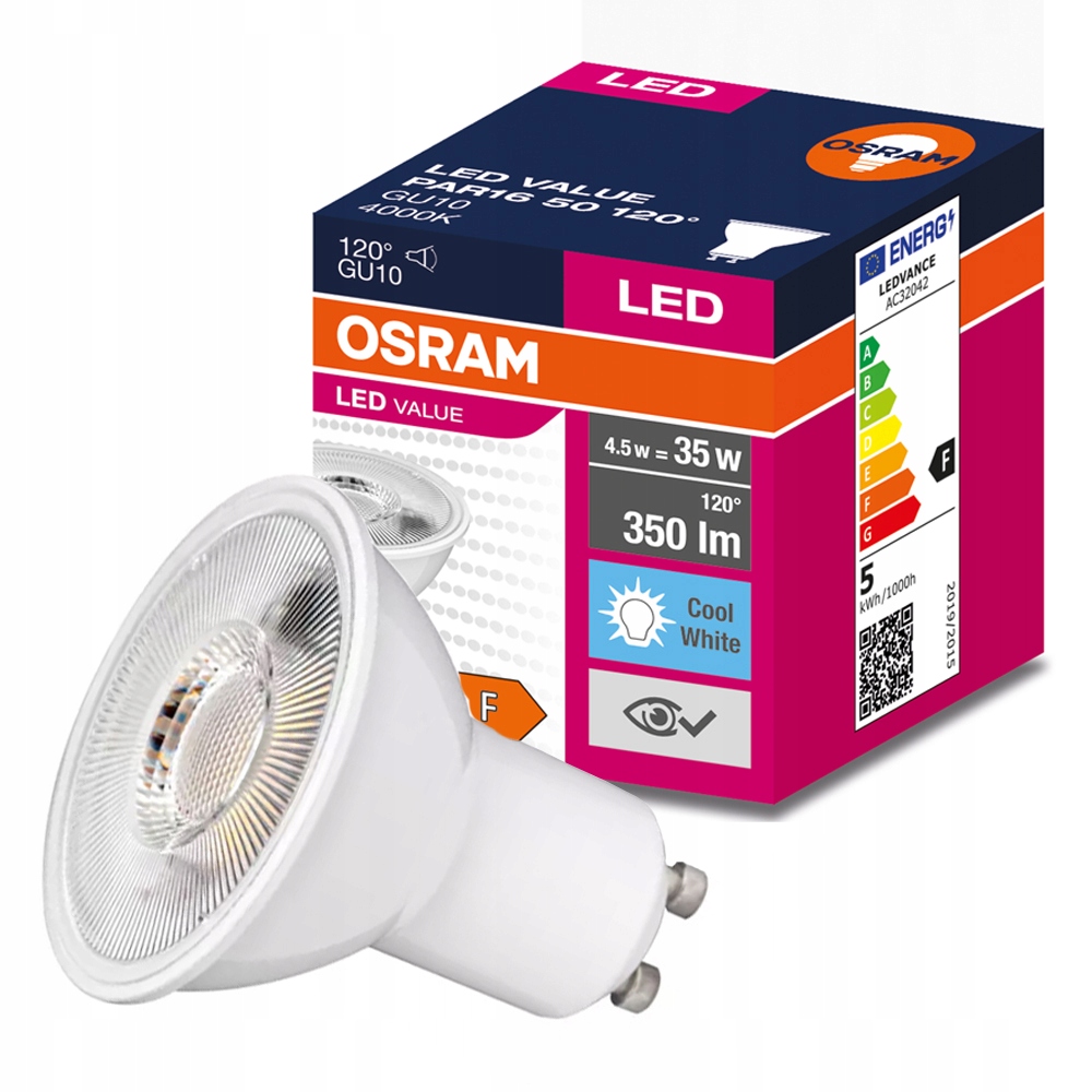 

Żarówka Led Halogen GU10 4,5W 35W 4000K Osram