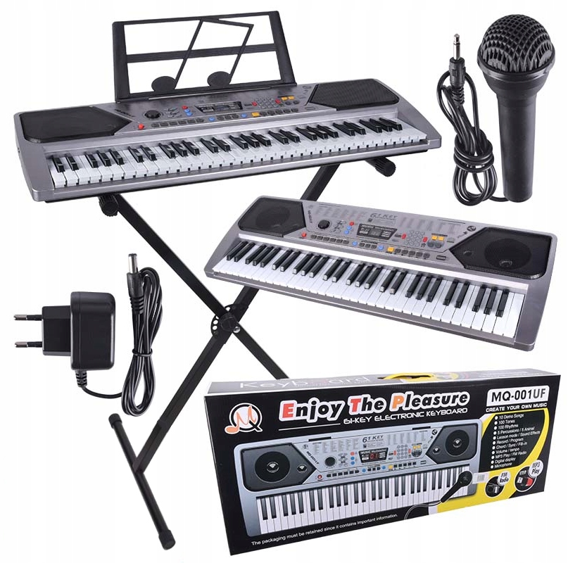 ZESTAW KEYBOARD ORGANY PIANINO DO NAUKI DLA DZIECI USB MP3 MIKROFON+ STATYW