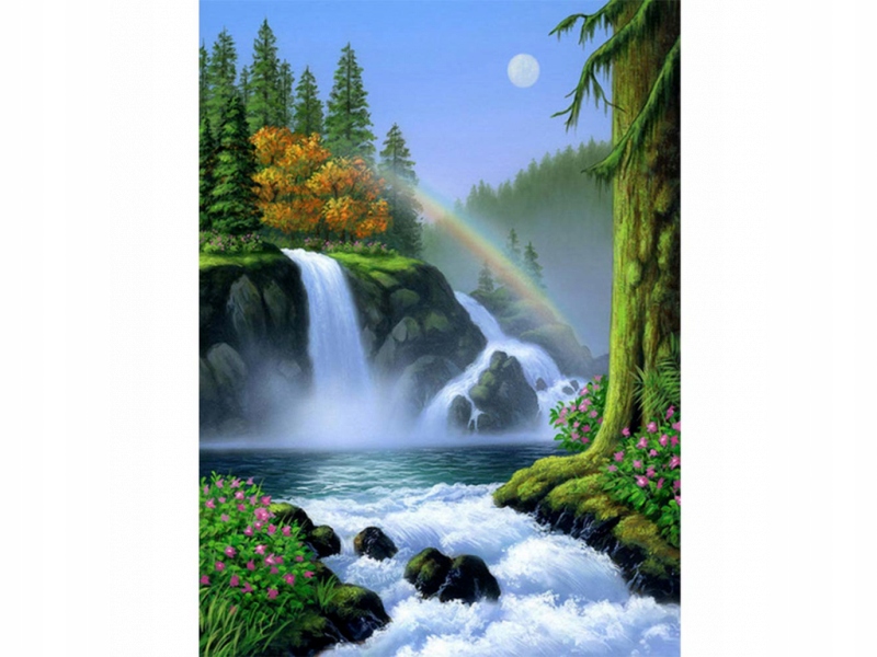 

Haft Diamentowy Mozaika Wodospad Z Tęczą 30x40cm