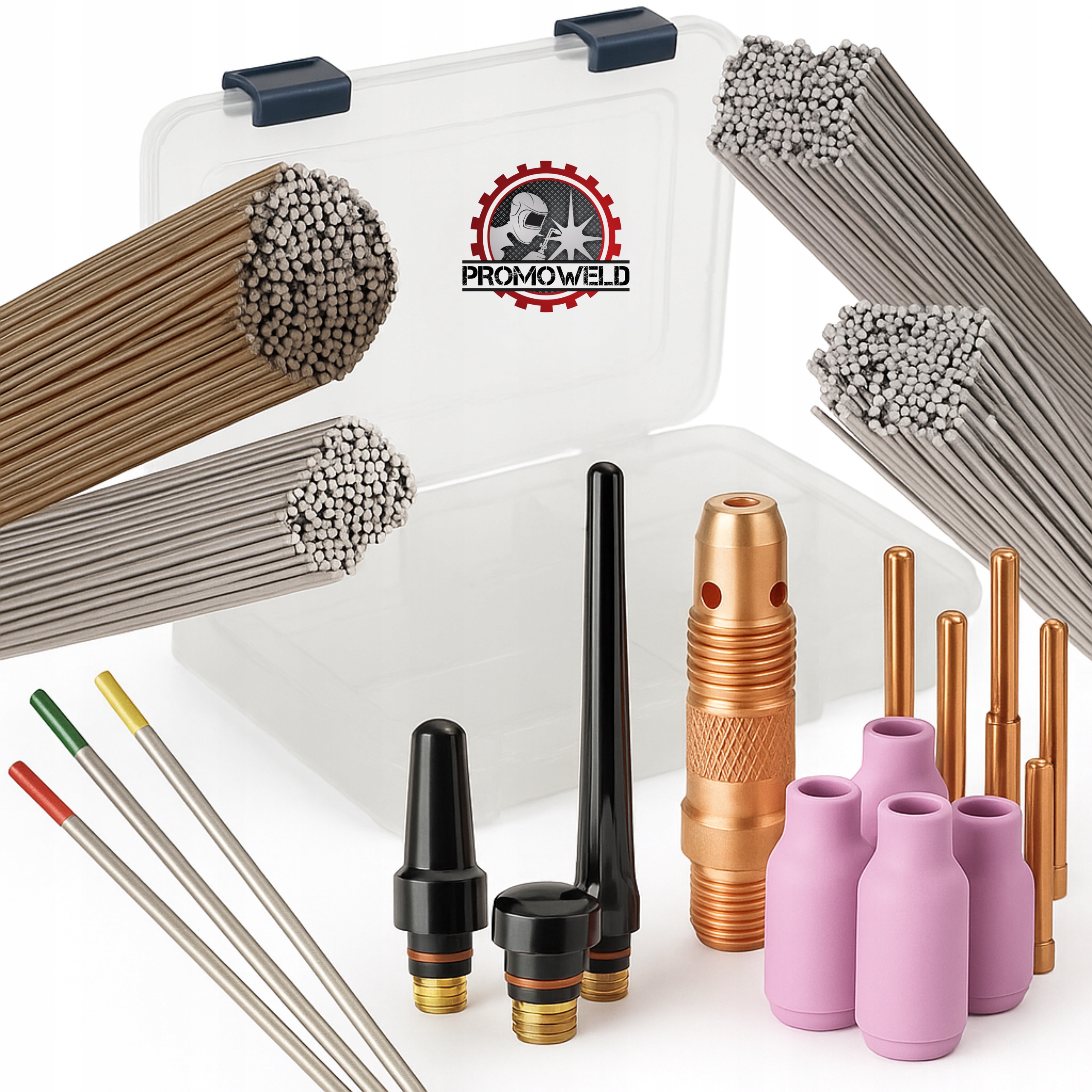 Zestaw drutów Tig akcesoria w pudełku Tig 26/17/18 stal nierdzewka alu