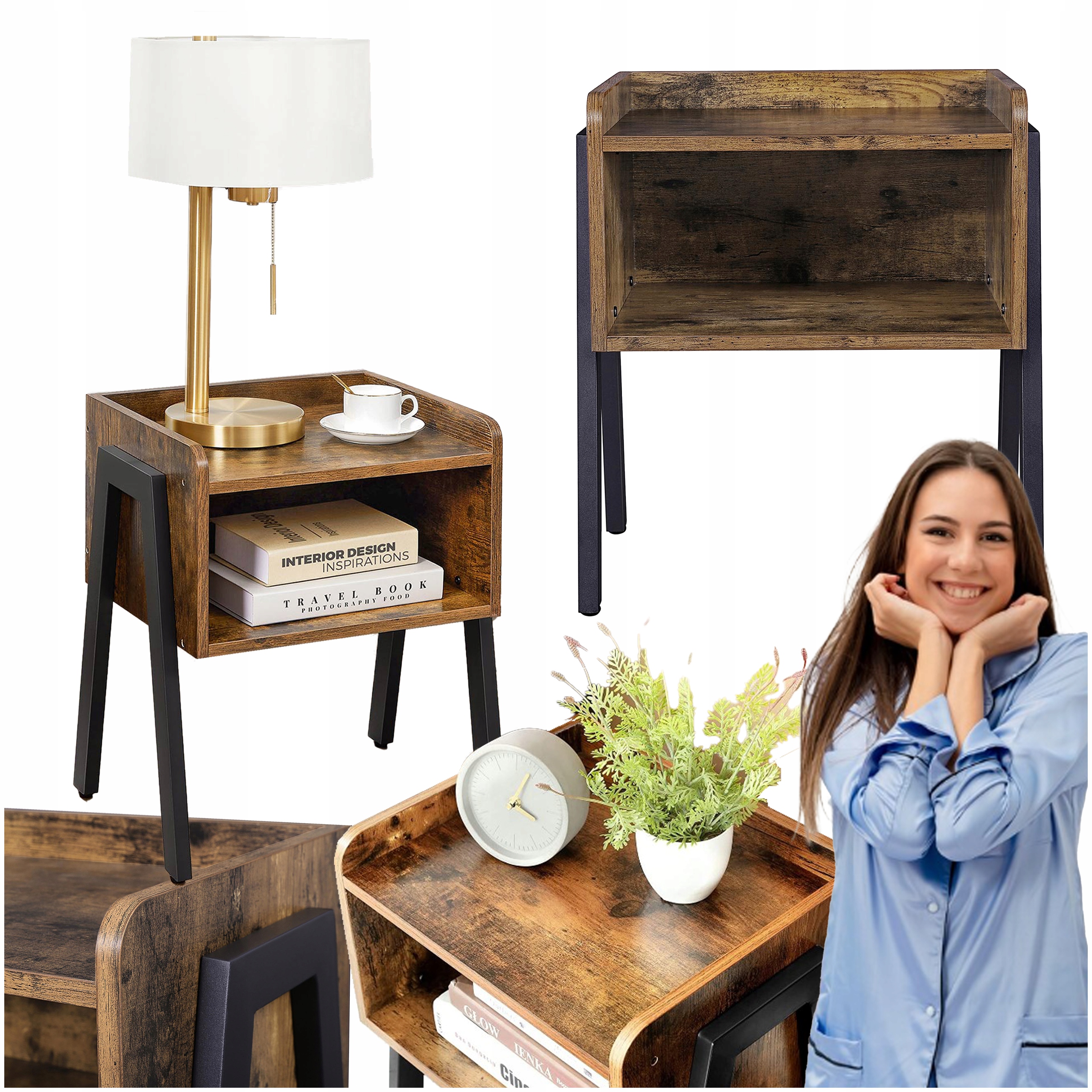 Noční stolek s úložným prostorem a 2 policemi Noční stolek Nakaslik Nakastlik loft