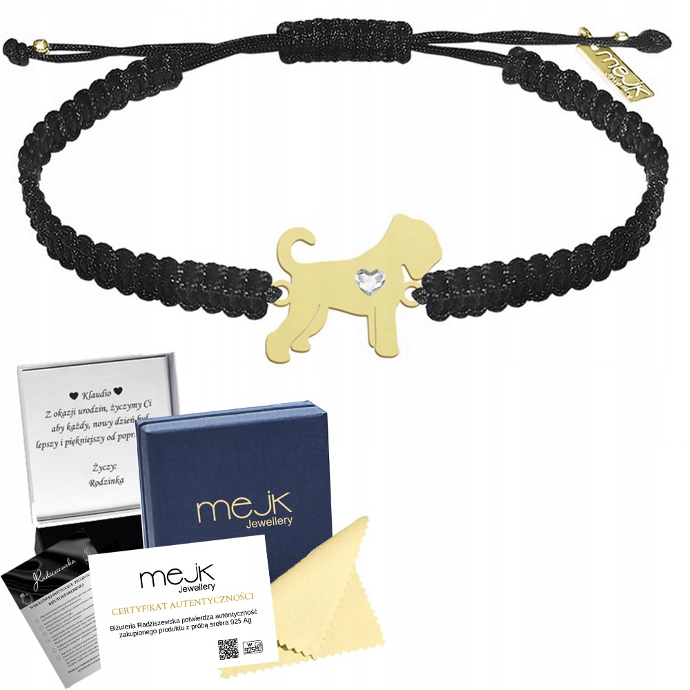 Zlatý náramek s černým ruským teriérem 925 Makramé Žena Gravírování