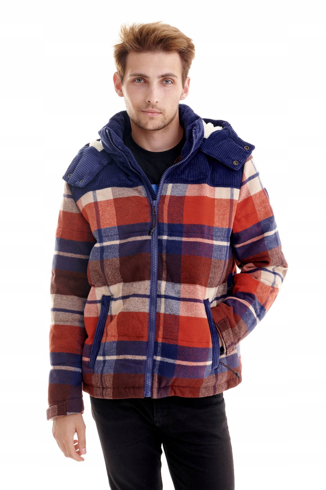 Pánská zimní bunda Wrangler Check Pop-over Puce Brown W4D3SGH06 XXL