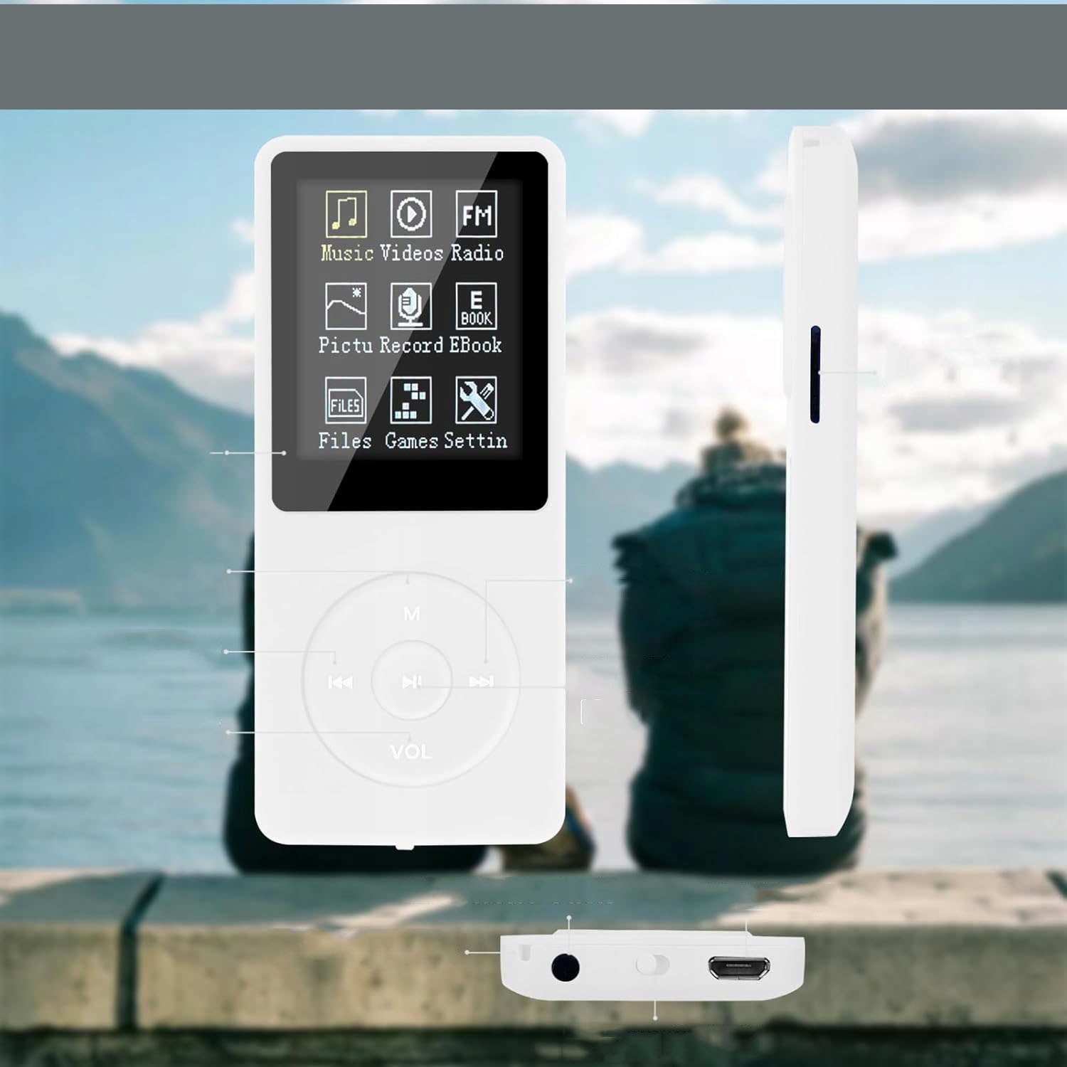 BIAŁY ODTWARZACZ MUZYCZNY, PRZENOŚNY ODTWARZACZ MP3 16 GB BLUETOOTH 5.0 Kolor biały