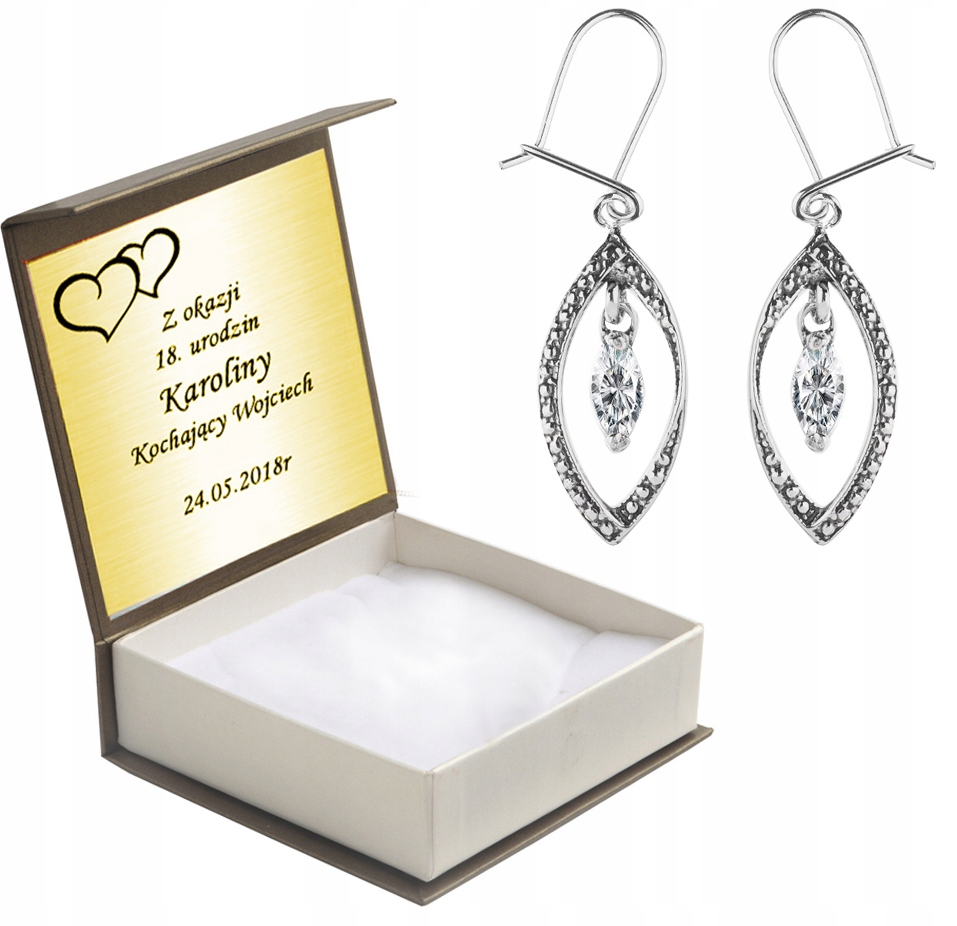 

Kolczyki Wiszące Z Cyrkoniami Na Prezent + Grawer