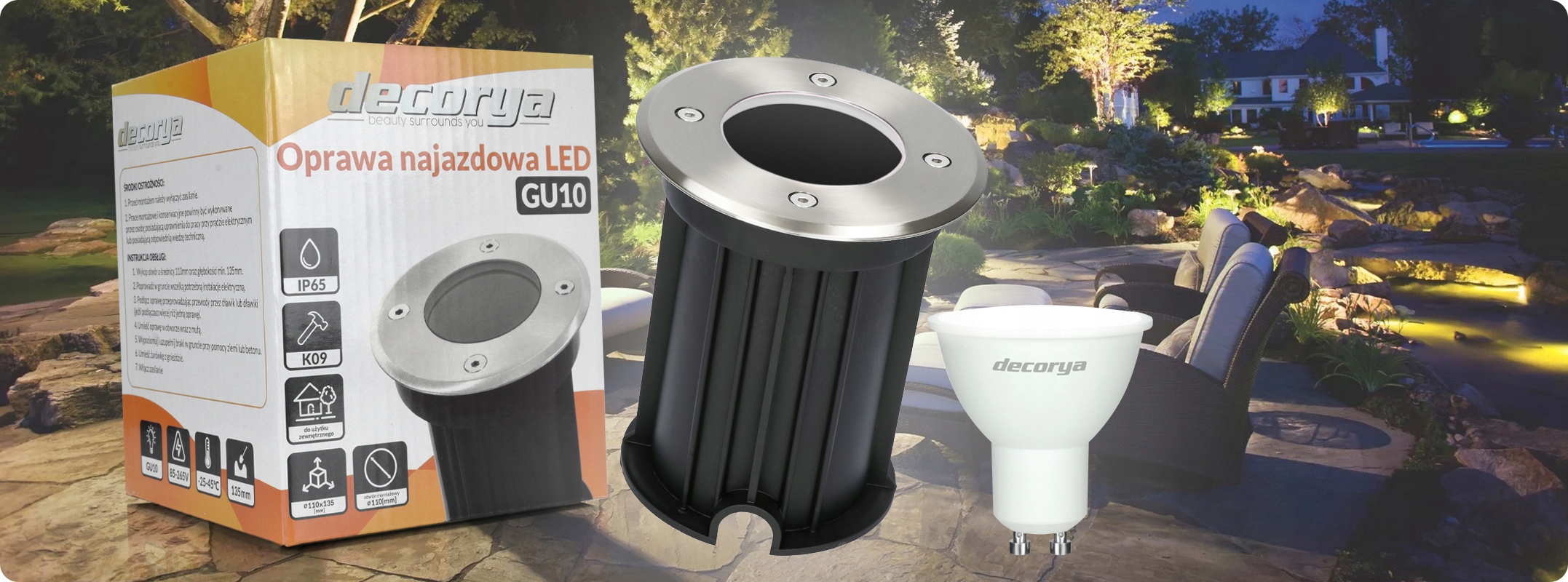 ZEWNĘTRZNA LAMPA LED DOGRUNTOWA NAJAZDOWA OPRAWA LED GU10 230V ODPORNA IP65 Marka Decorya