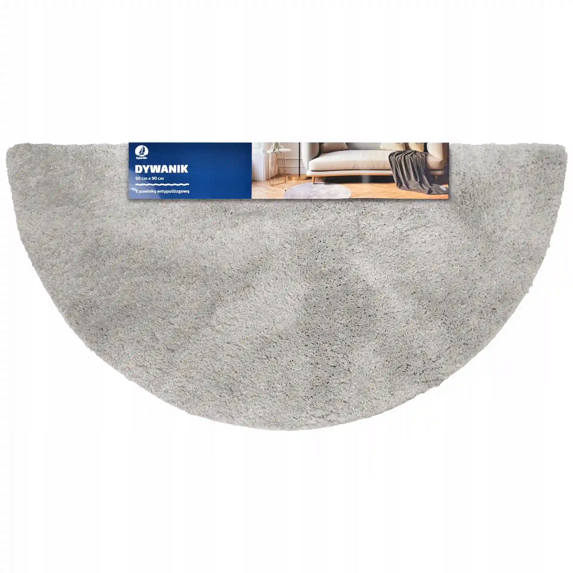 Koberec kulatý s protiskluzovou vrstvou šedý Captain Mike 800 Gsm 90x90 cm