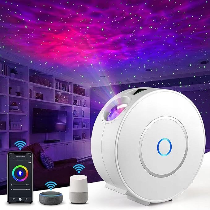 Nigecue Led Smart Projektor Gwiazdzistego Nieba, WiFi Led Projektor 3D