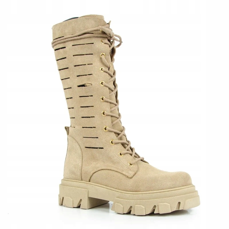 Carinii B8009 Kozačky Kotníkové Boty Ažurové Jarní Kůže Béžové 39