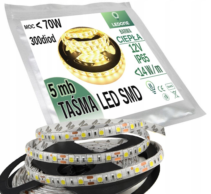 

Taśma 300 Led 5050 Smd 5m Biała Ciepła Wodoodporna
