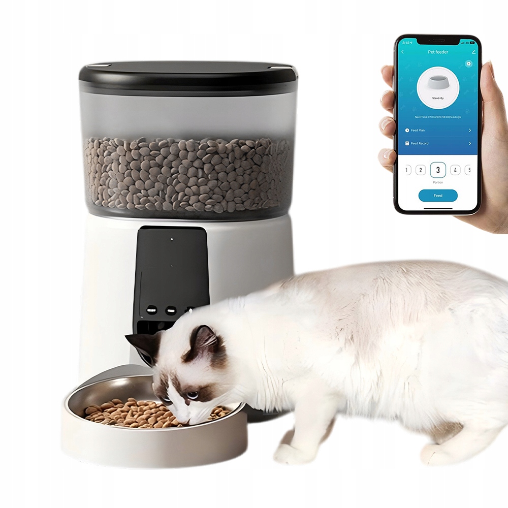 Levně Dávkovač Podavač Dispenser Krmiva Wifi Automatická Miska Pro Kočky Psa 4L
