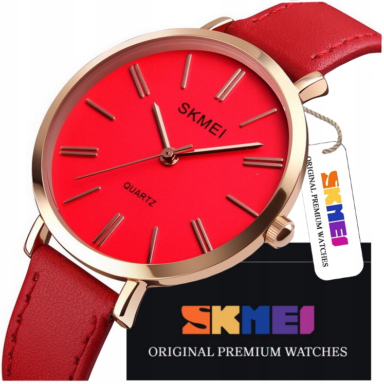 Elegantní Dámské Hodinky Skmei Na Koženém Řemínku, Červené