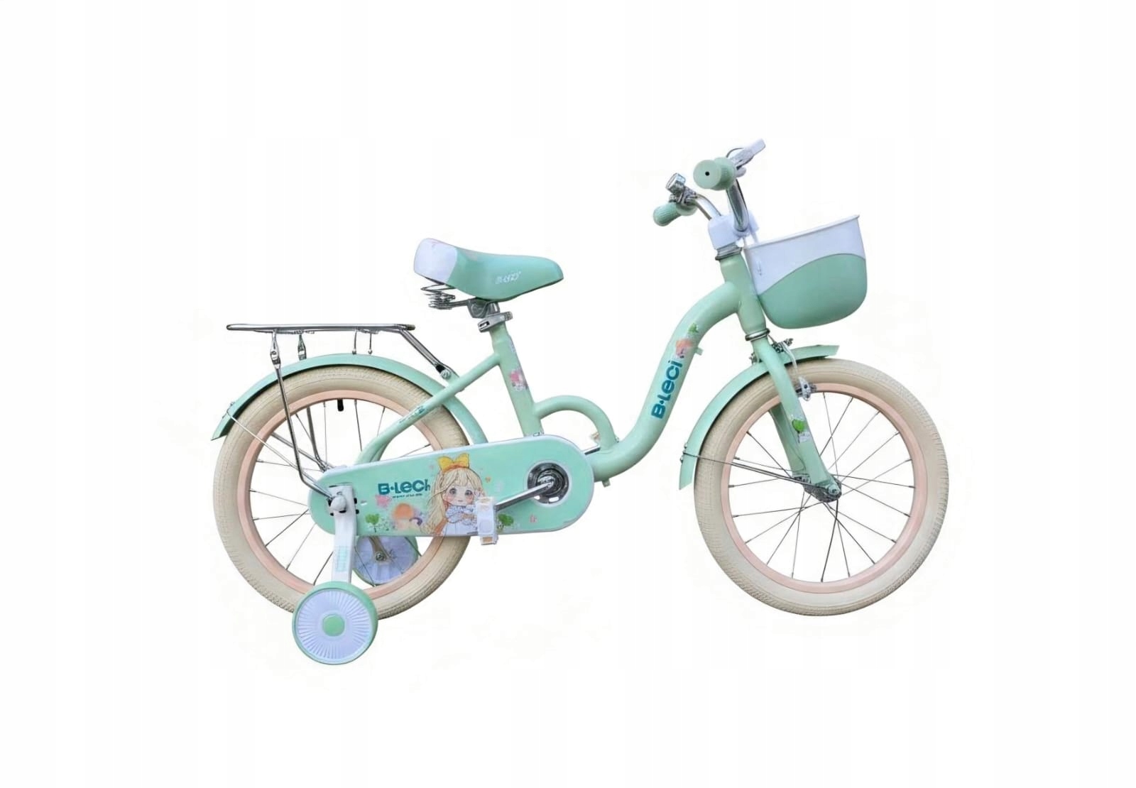 Rower dziecięcy 16 cali dziewczęcy z koszykiem Rowerek Miętowy Zielony