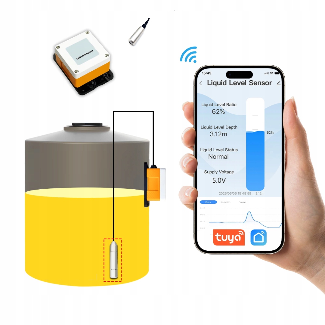 Snímač hladiny kvapaliny WiFi Tuya ponorný do žumpy Nerezová Oceľ 5 m