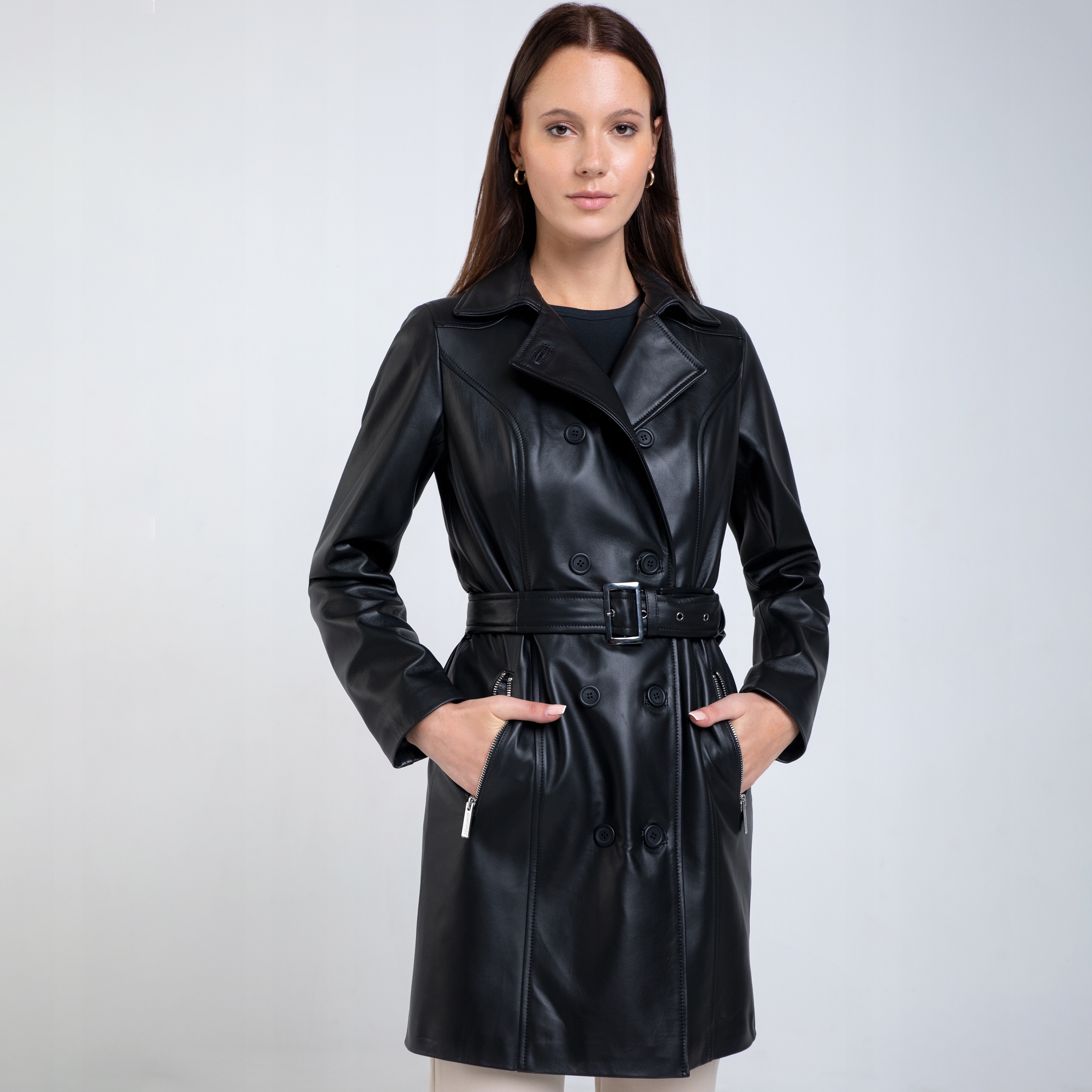 Dámský Kožený Kabát Trenčkot Borůvka 2XL/44