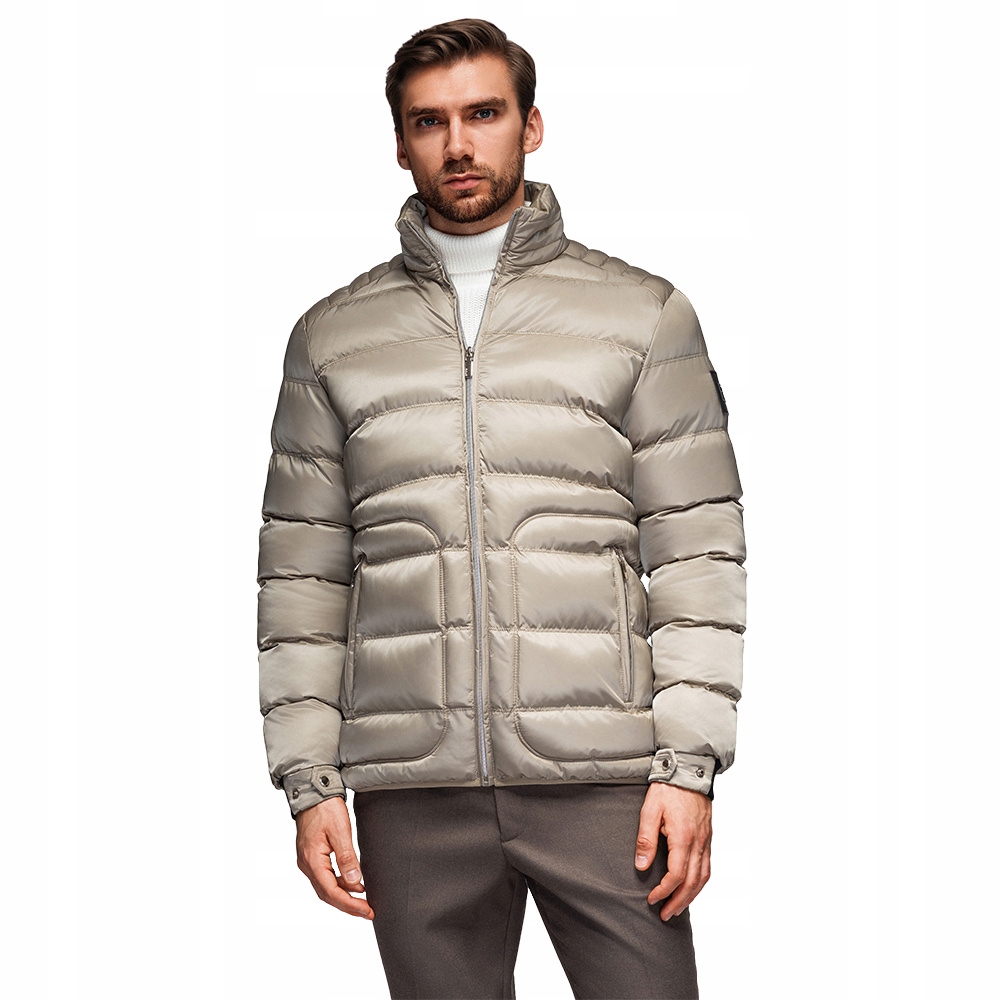 Prošívaná pánská bunda s leskem světle šedá V5 OM-JALP-0218 vel. XXL