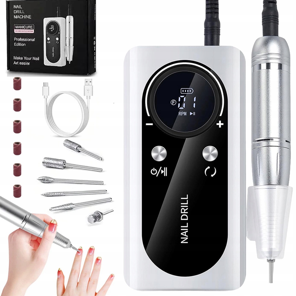 Profesionální Bruska Na Nehty Sada 45000 Rpm Bezdrátová Bílá
