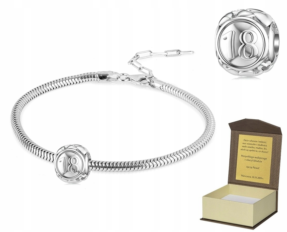 Bransoletka srebrna 18-22cm Charms Na 18 Urodziny BC519