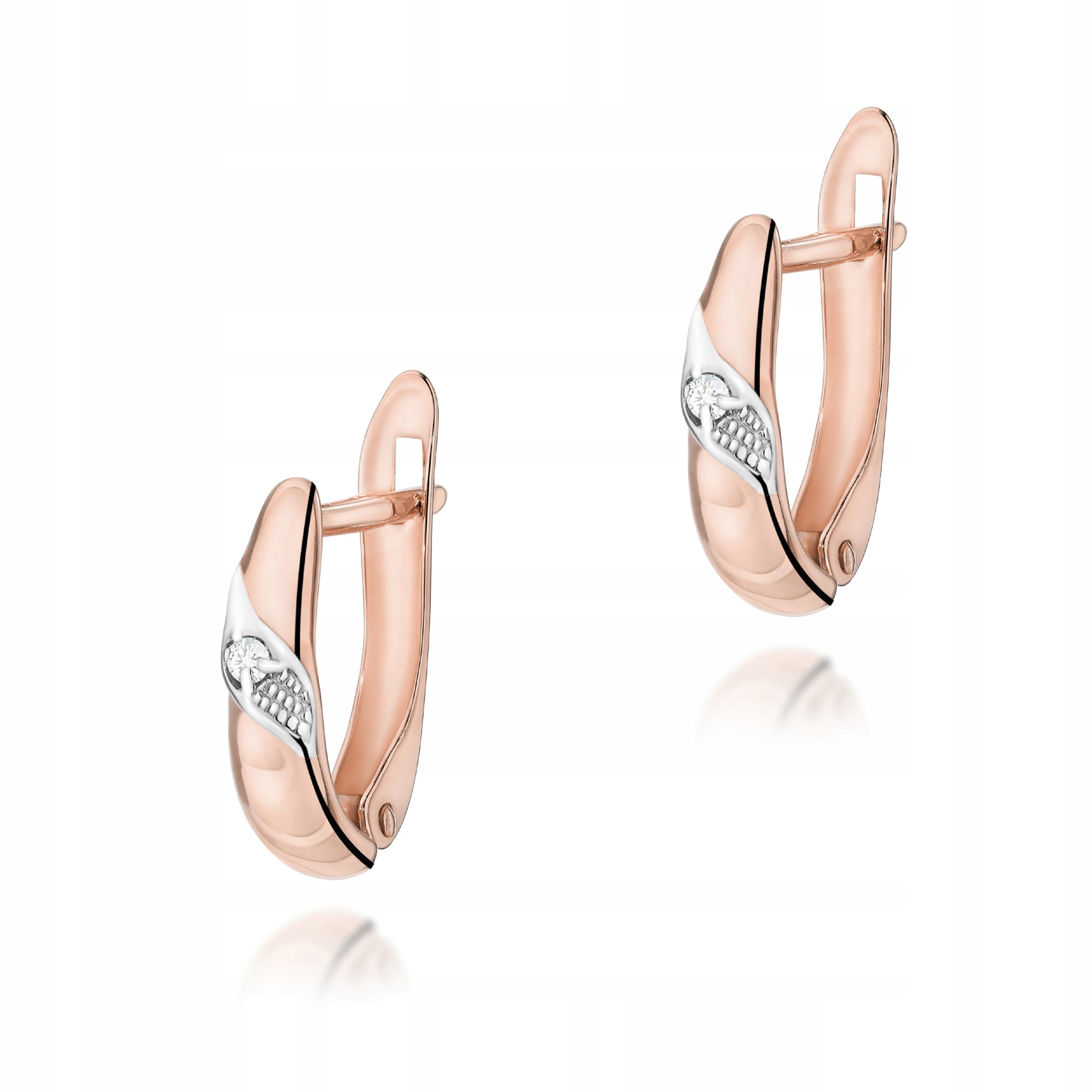 Náušnice ze zlata 585 s diamantem, růžové zlato, elegantní design jako dárek