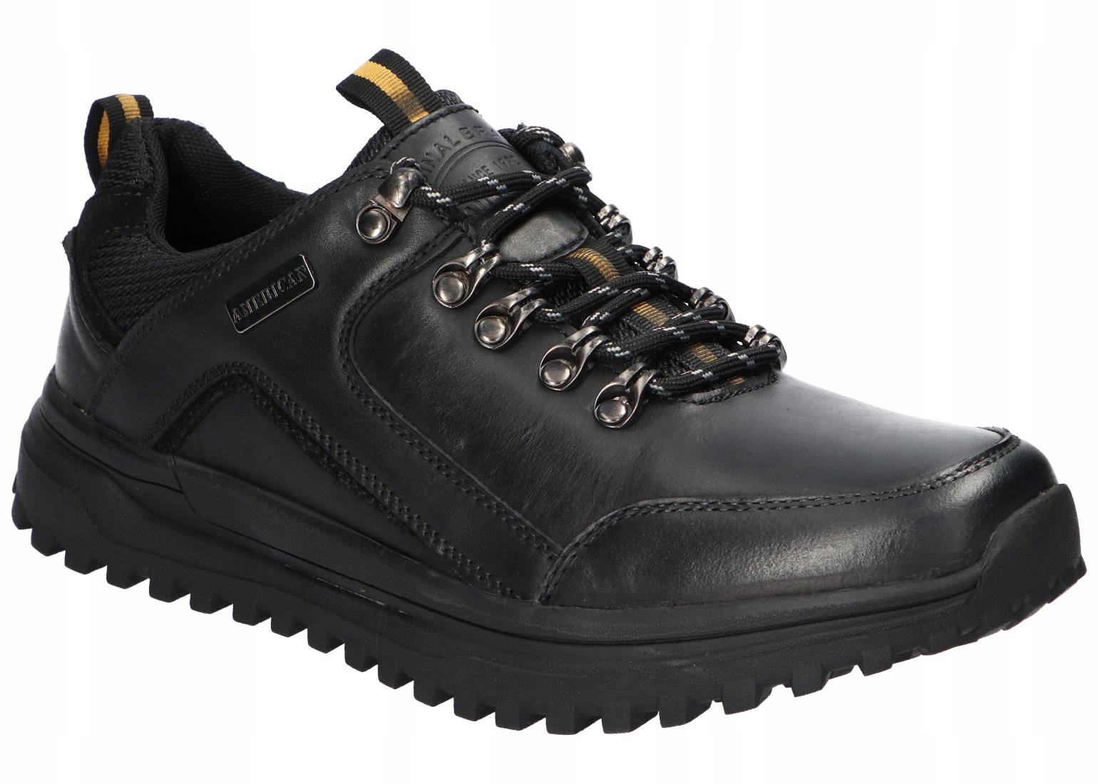 American Club CY172, Pevné Kožené Polobotky, Pánské Kožené Boty, Černá Barva, Velikost 45