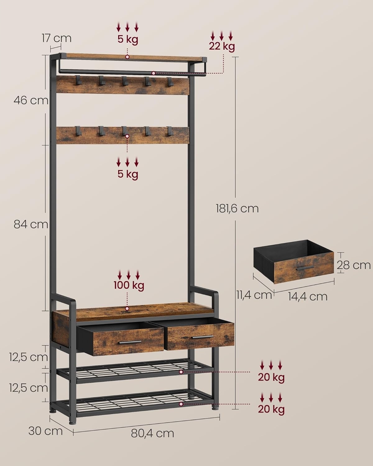 Skrinka na topánky Vasagle 80,4 x 181,6 x 30 cm čierna, odtiene hnedej farby