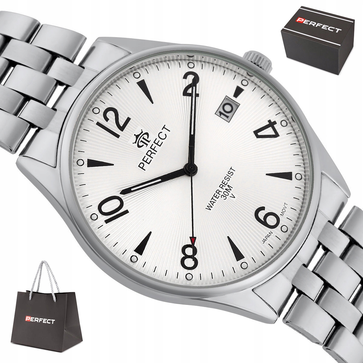 Pánské Klasické Čitelné Stříbrné Hodinky Perfect Na Náramku M141T-03