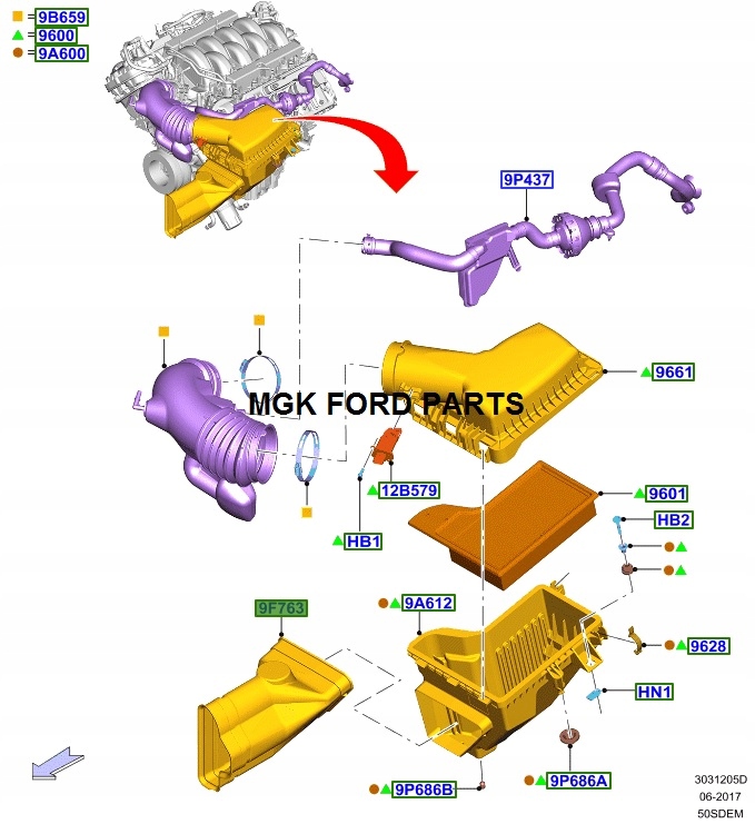 DOLOT FILTRA POWIETRZA FORD MUSTANG Mk6 2017- 5.0L Producent części Ford OE