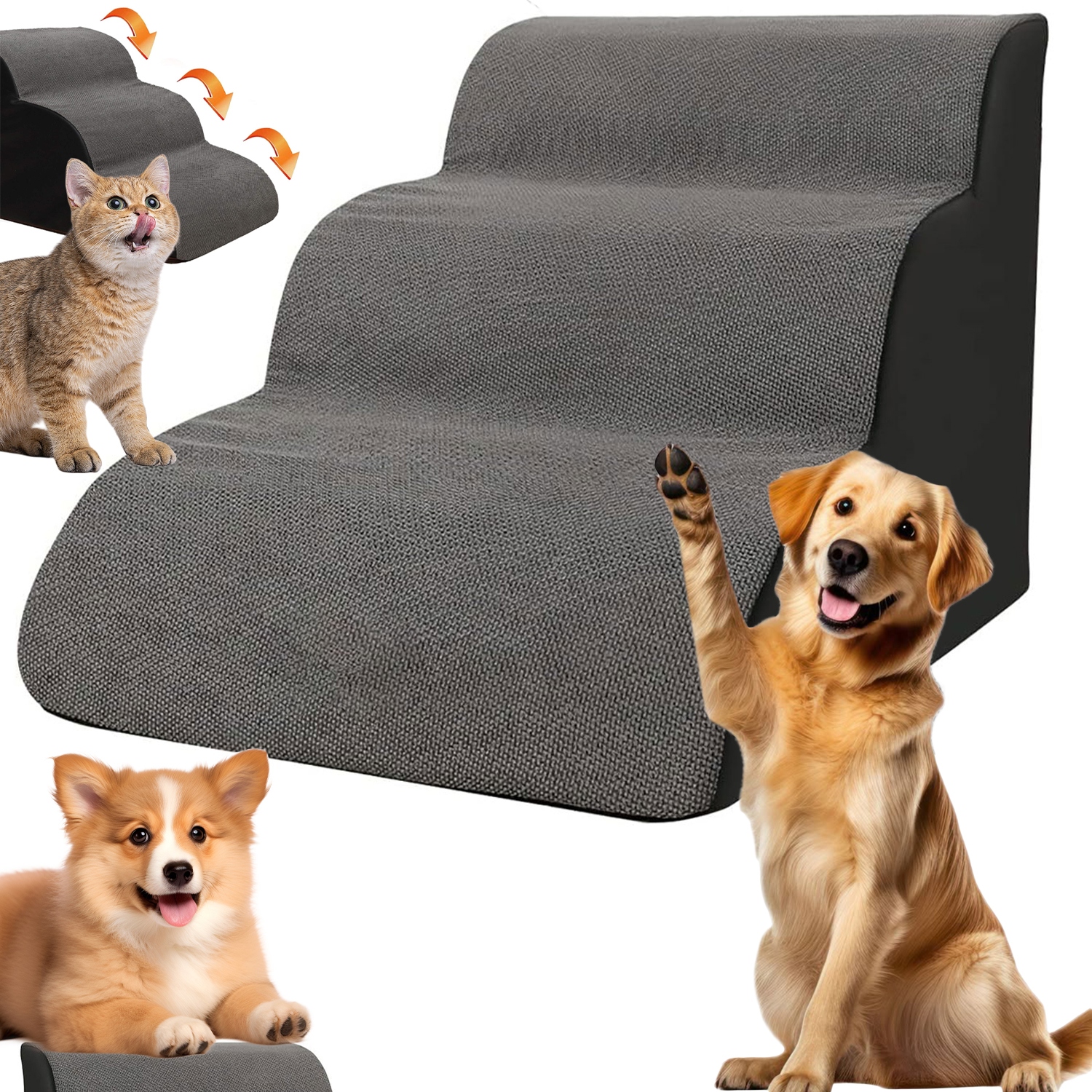 Levně Schody Pro Domácí Zvířata Pro Psy A Kočky Dlouhé A Jemné Schody 3 Podlaží Plošina Šedá