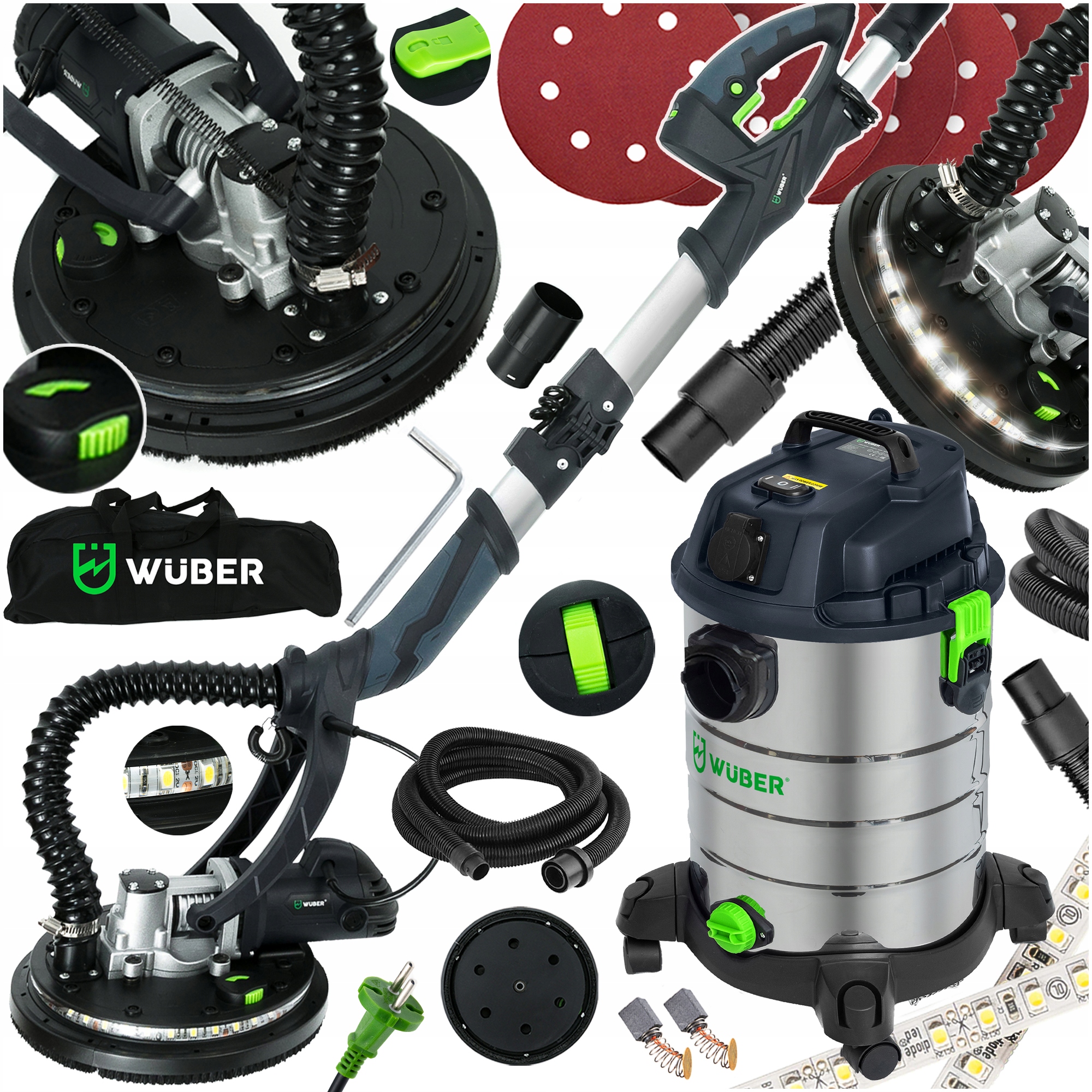 Szlifierka Gipsu Gładzi Tynku Żyrafa Led Odkurzacz Przemysłowy Zestaw XXL