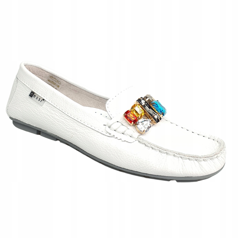 Mokasyny białe z kamieniami Nessi 19512 r.37 Model 19512