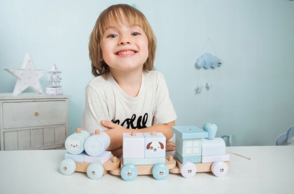 IWOOD Klocki drewniane pociąg zwierzątka Pastel Kod producenta 6935494725082