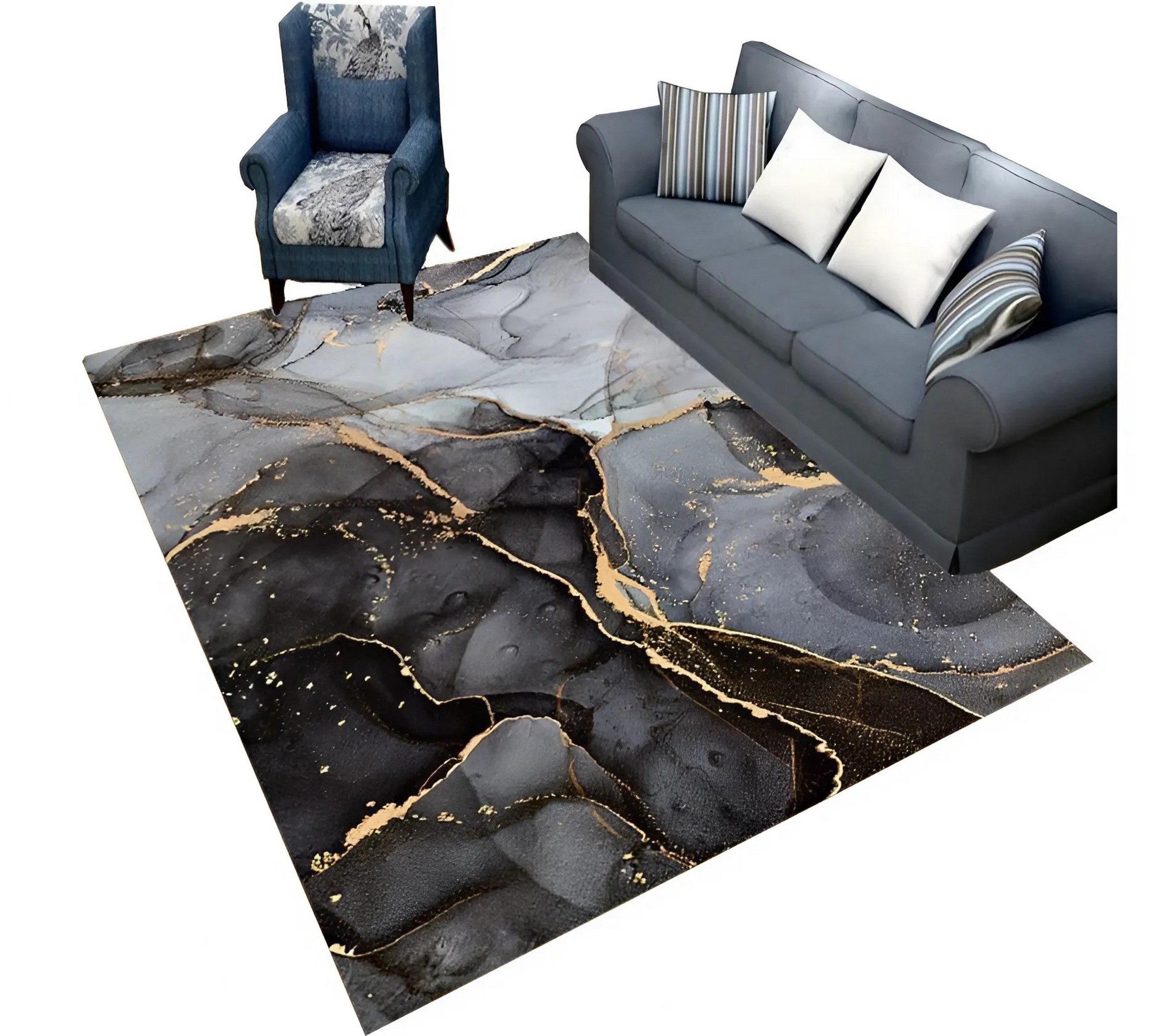 Koberec 160X220 Velkokolový Černý Šedý Zlatý 3D Efekt Moderní Do Obývacího Pokoje