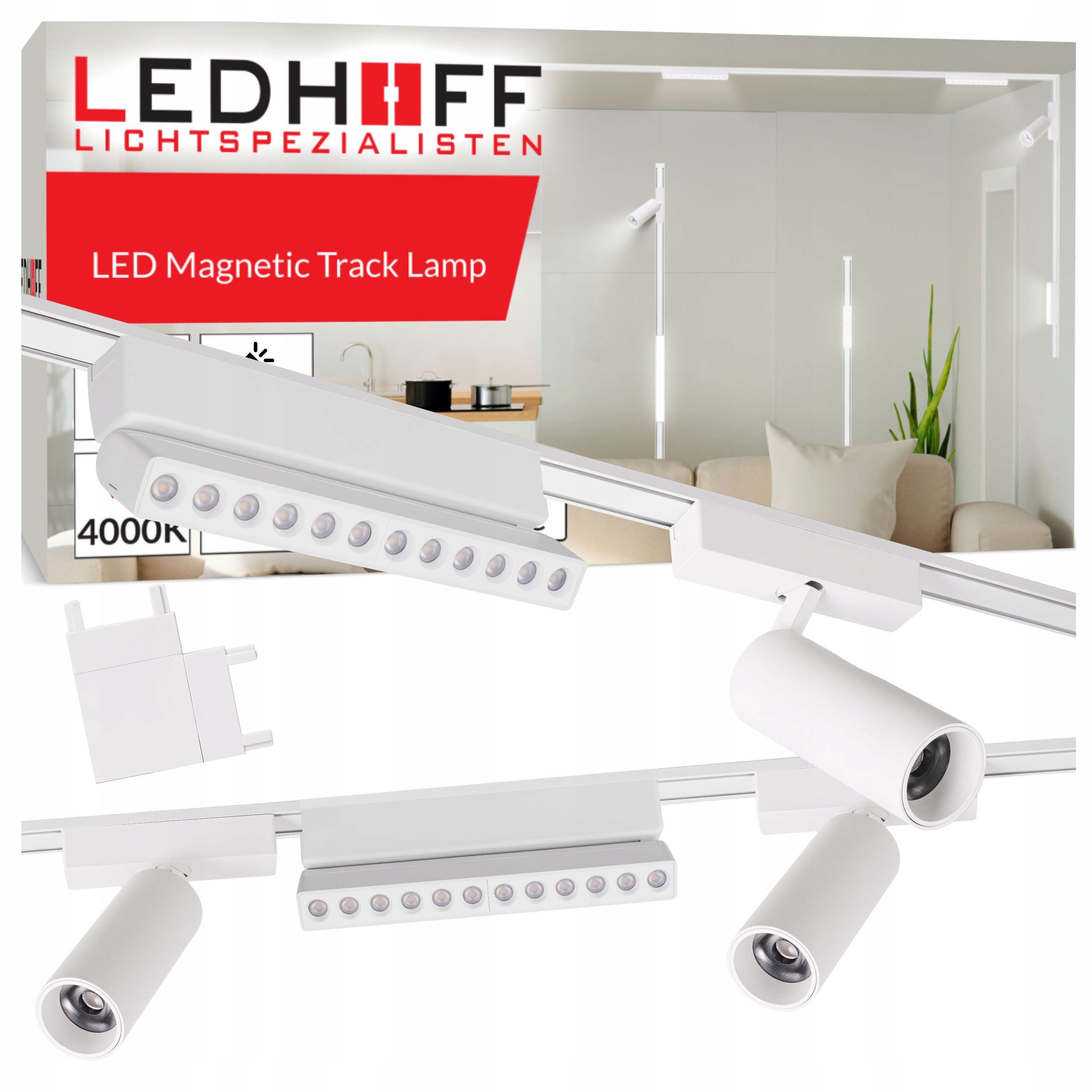 Magnetické koľajnicové osvetlenie Lišta biela 2 m 5x Led lampa reflektor Spot