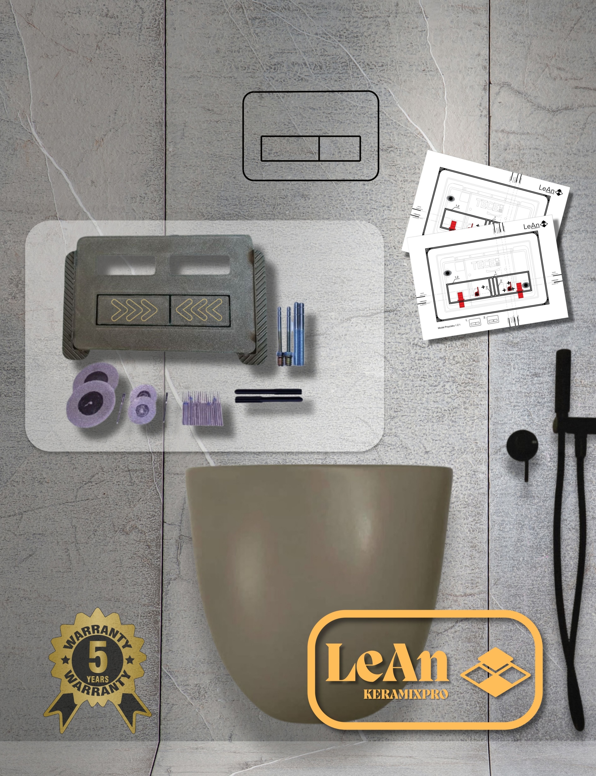 Skryté splachovacie tlačidlo úzke čierne pre tmavé dlaždice Tlačidlo