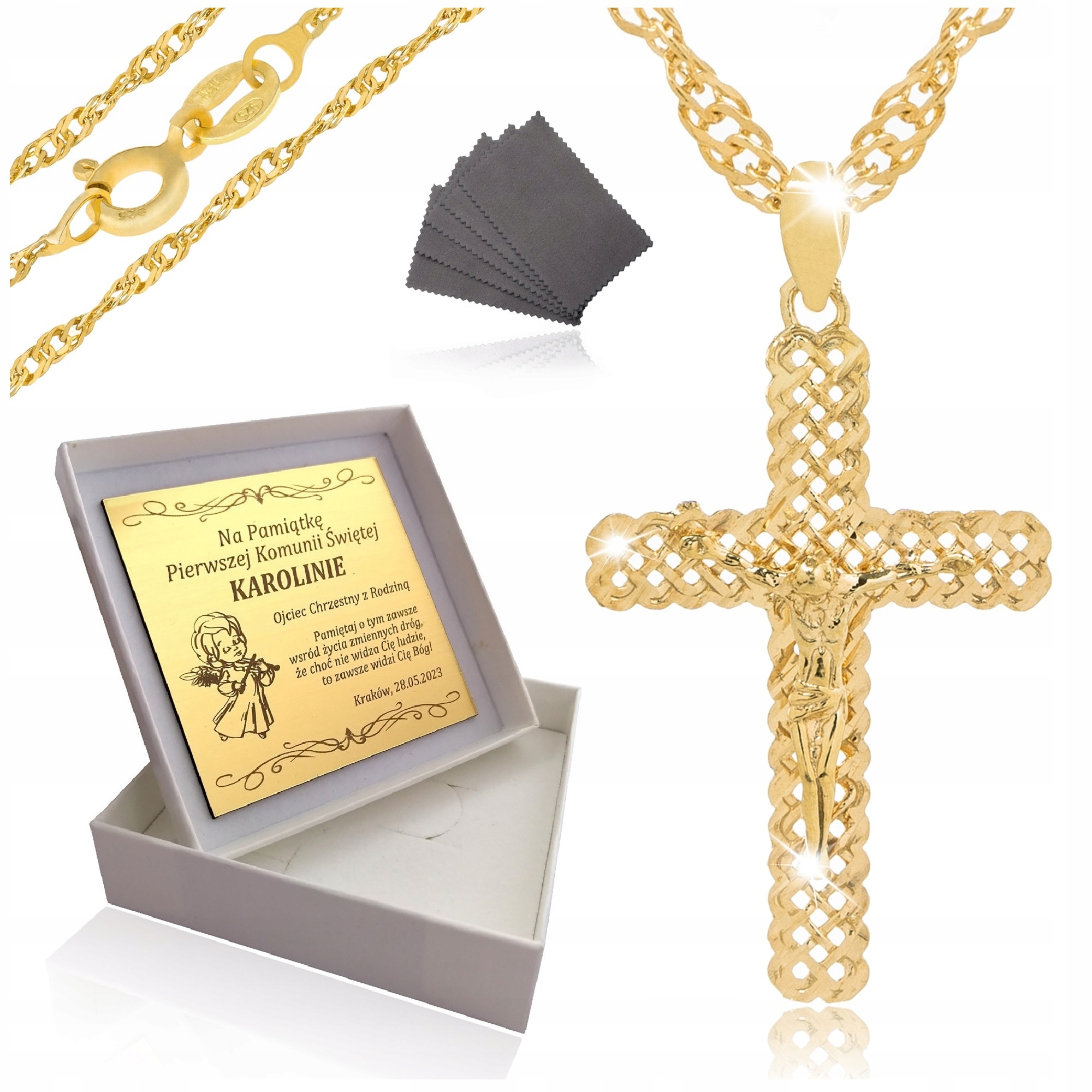 ZŁOTY ŁAŃCUSZEK+KRZYŻYK SREBRO 925 KOMUNIA CHRZEST