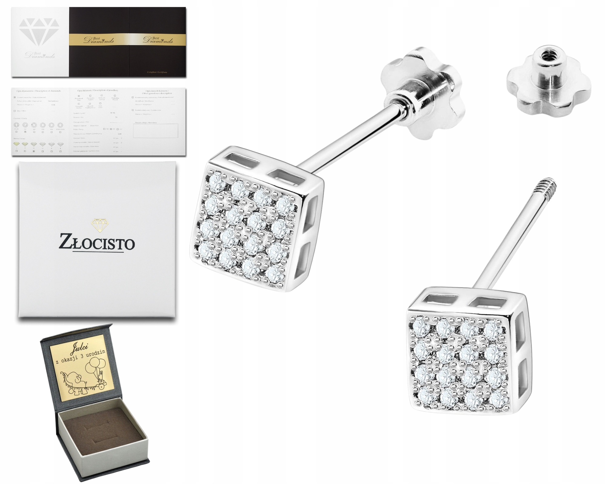 Náušnice Z Bílého Dárek 585 S Diamanty Na Šroubovacím Pěncí