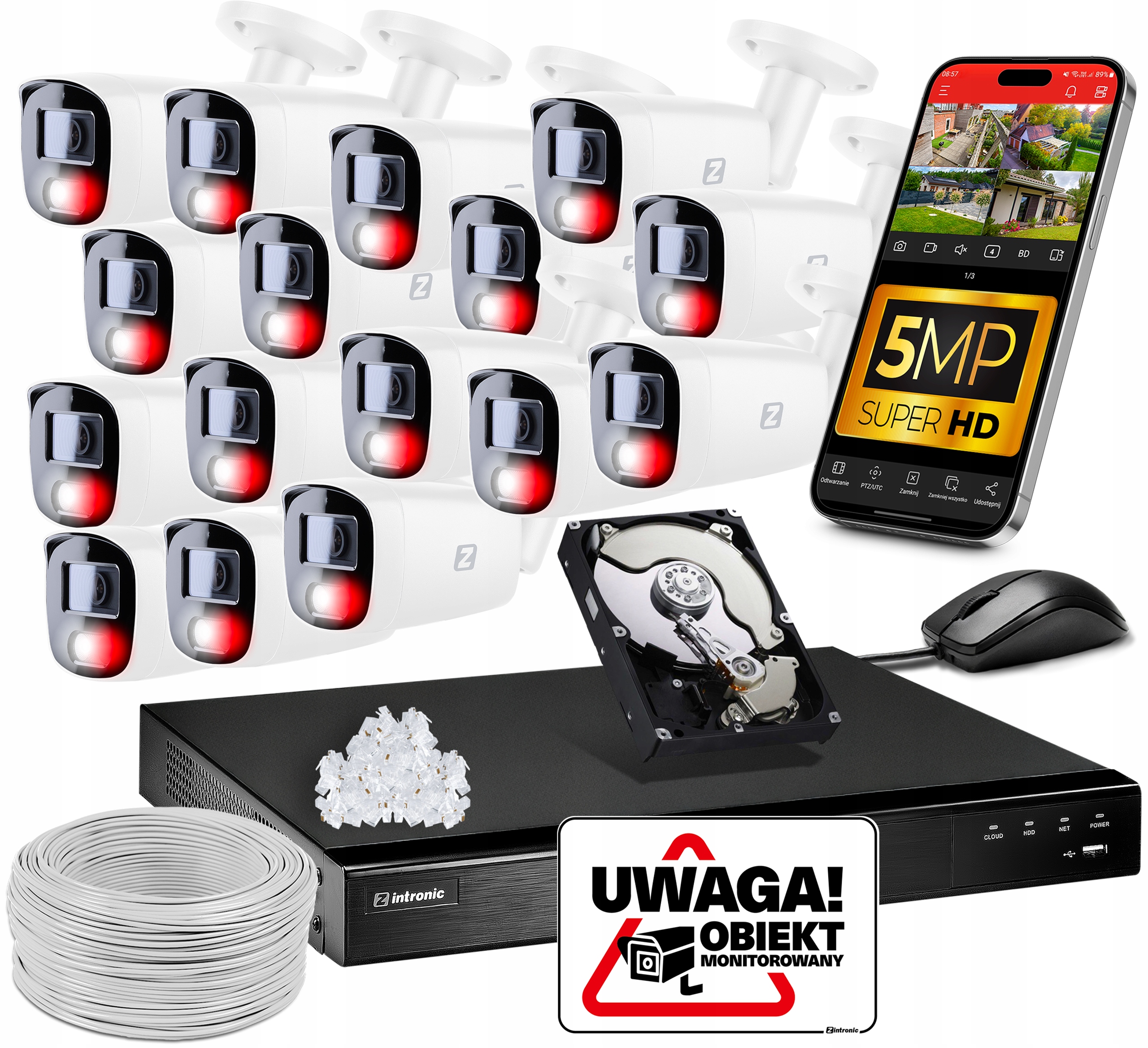 Sada na monitorovanie 16 kamier B5 Ip Poe 5MPx 1TB Audio Náhľad Aplikácia